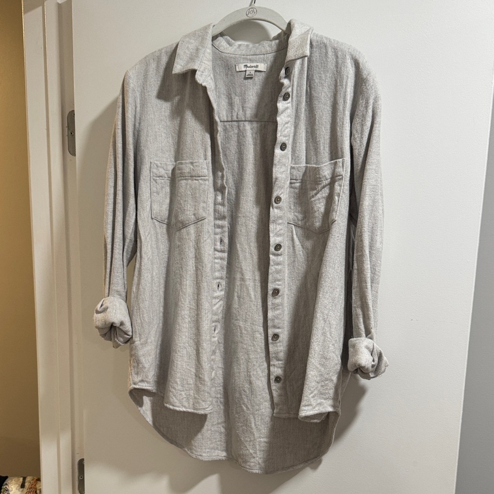 Gray Button-Up Flannel Shirt